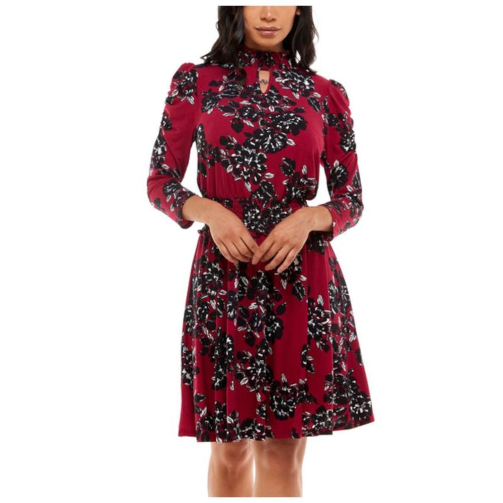 ADRIENNE VITTADINI Womens Maroon With Logo Hardware Pouf Sleeve Dress XL